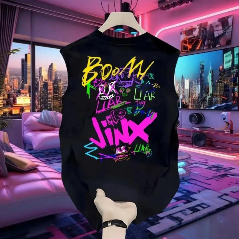 

New Niche Simple Casual Style Letters Graffiti Men s Pure Cotton Sleeveless Vest Design High-end XXXL чорний