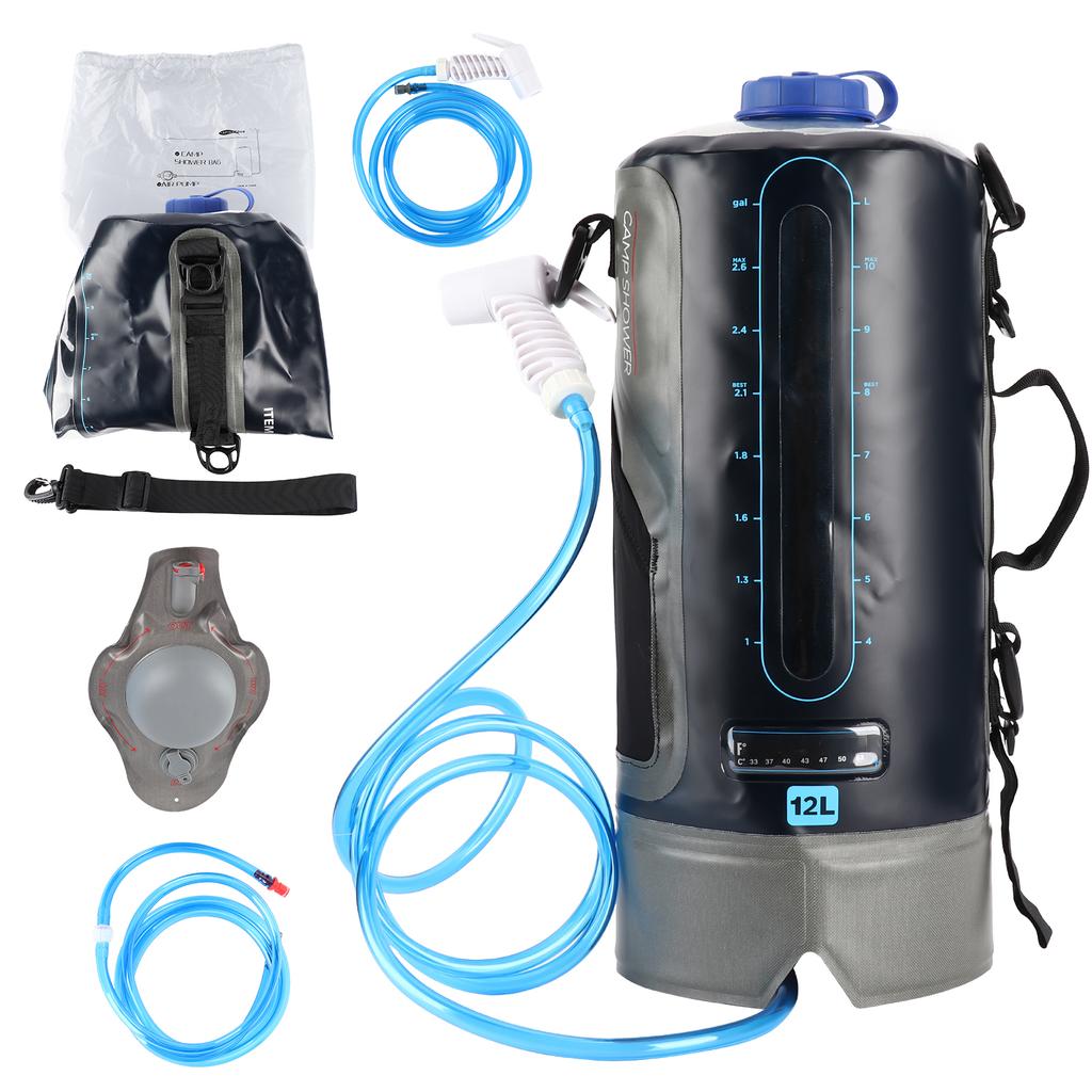 Outdoors Hiking Camping 12L Shower Bag with Pressure Foot Pump and Shower Nozzle