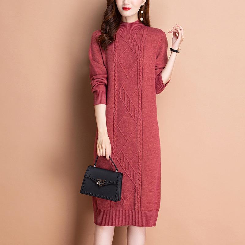 Thickened Sweater Women's Autumn and Winter Knitted Sweater Skirt Loose Large Size Dress Warm Twist Bottoming Shirt