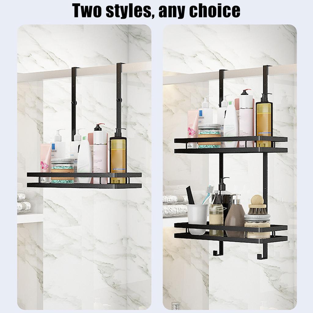 Shower Caddy Hanging Shelf with Hooks Suction Cups Stainless Steel Hanging Door Shower Rack Rustproof Hanging Caddy Rack