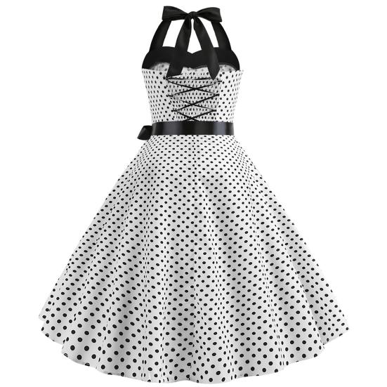 Dot Print Off Shoulder Backless Bowknot Decor A-Line Gown Dress Halter Bandeau Skater Hem Party Dress Female Clothing