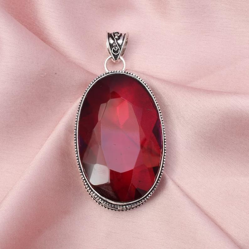 Natürlicher roter Granat Anhänger mit Kette Halskette 925 Sterling Silber Anhänger