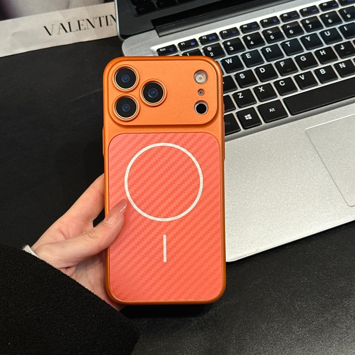 

Carbon Fiber Texture Large Window PC Phone Case For iPhone 17 16 Plus 15 14 13 Pro Max For Magsafe Magnetic Charge Cover iPhone 13