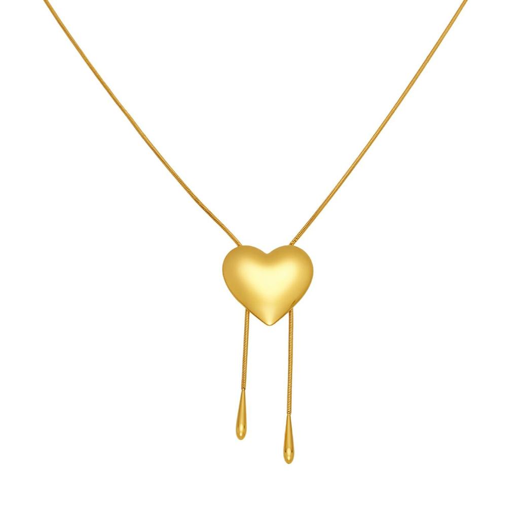 Qiong Yao 18K Gold Plated Heart Snake Chain Necklace with Stainless Steel Tassel