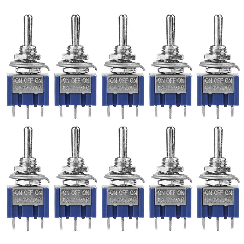 SPDT 10PCS ON-Off-ON Toggle Switch, 3-Position 3-Pin Rocker Switch 6mm 6A 125VAC