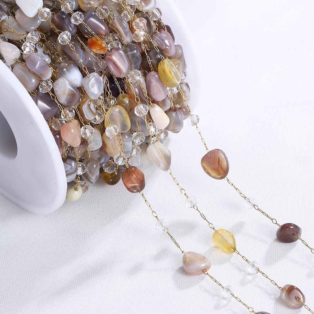 

2meters 1meter Stainless Steel Natural Stone Beaded Chain for Necklace Bracelet Sweater Crystal Chain Jewelry Making DIY 1meter
