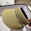 Summer Light Luxury Niche Rhinestone Empty Top Hat Outdoor Travel Fine Grass Woven UV Protection Sun Hat