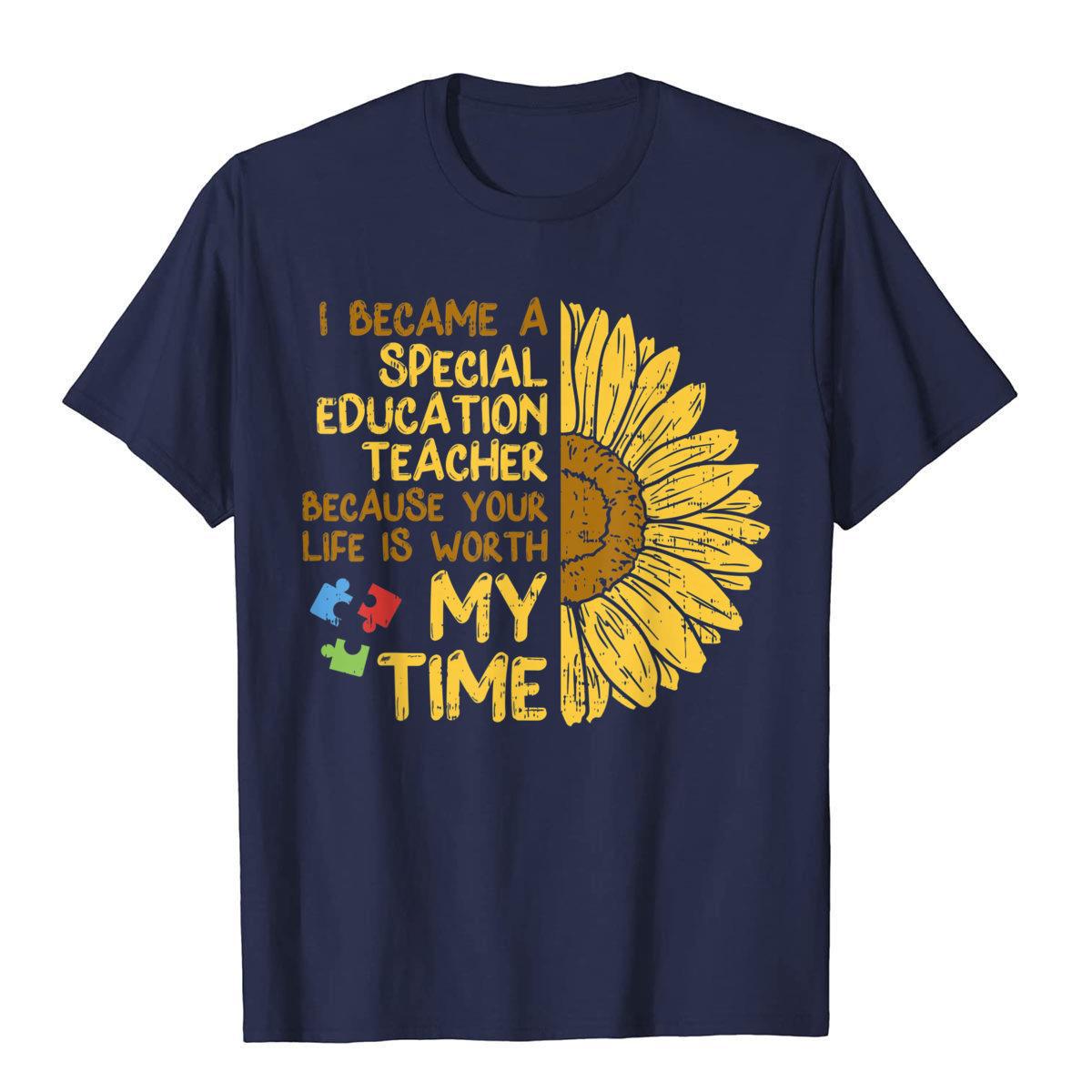

Special Education Teacher Sunflower Autism Awareness Gift TShirt Tees Prevalent Street Cotton Men TShirt Oversized Streetwear 3XL