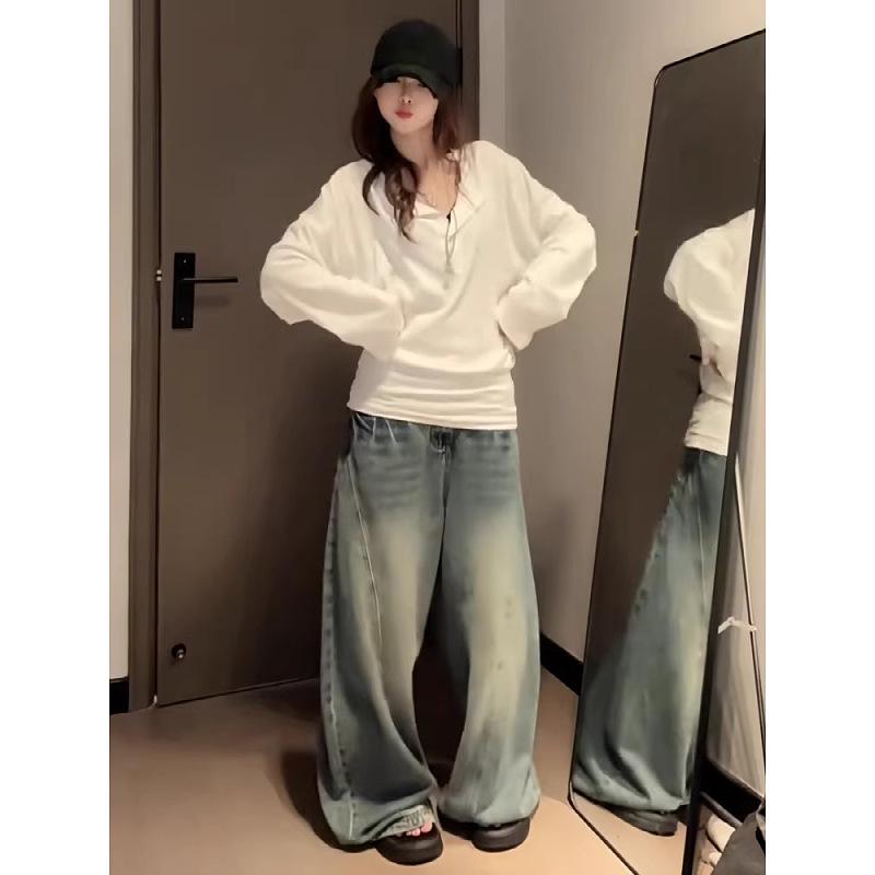

Women s White Batwing Sleeve Cropped T-shirt – Unique Autumn Design XL (120-135 Jin) белый