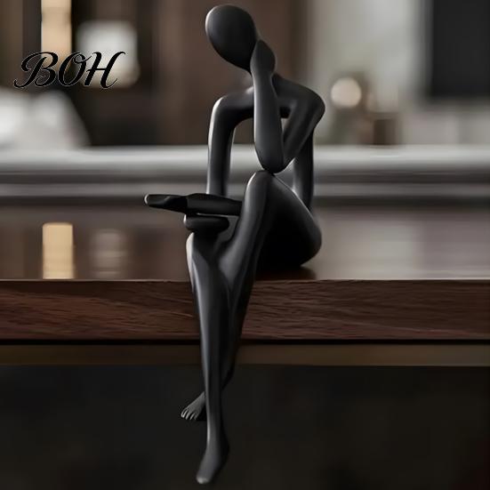 Artistic Home Accessory Abstract Art Thinker Statue, 3D Printed Reading Figurine, Modern Bookshelf Contemporary Statue Sculpture for Living