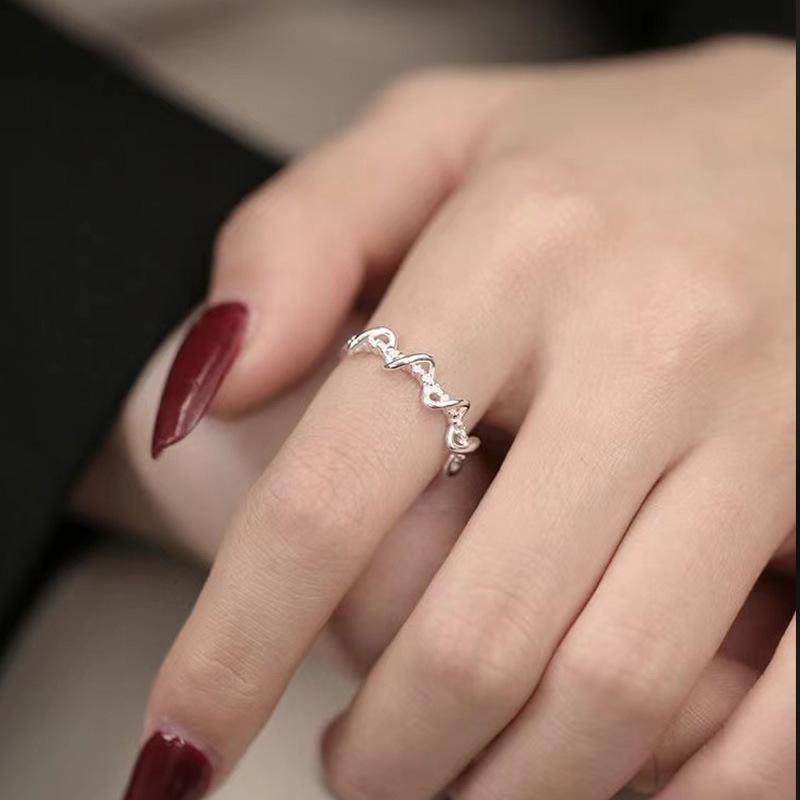 

Корейский стиль Sweet S925 Silver Line Winding Simple Fashion All-Match Wave Нерегулярное отверстие Регулируемое женское кольцо opening adjustable