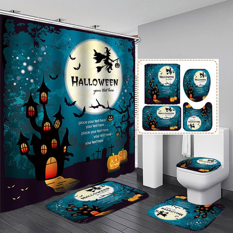 Halloween Elements 3D Digital Printing Bathroom Four-Piece Shower Curtain Partition Curtain Shower Curtain