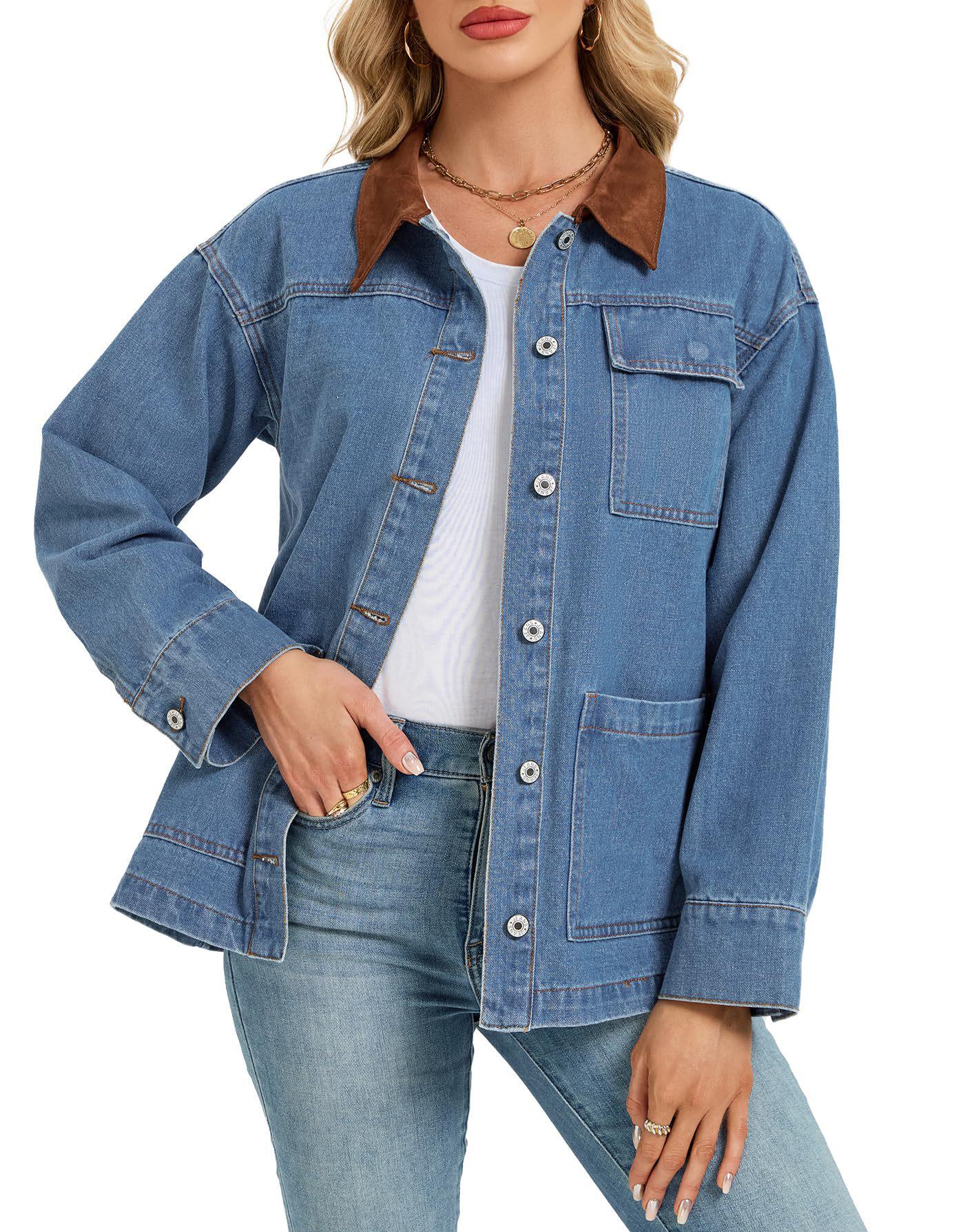 

European Style Women s Patchwork Collar Denim Jacket 2026 L