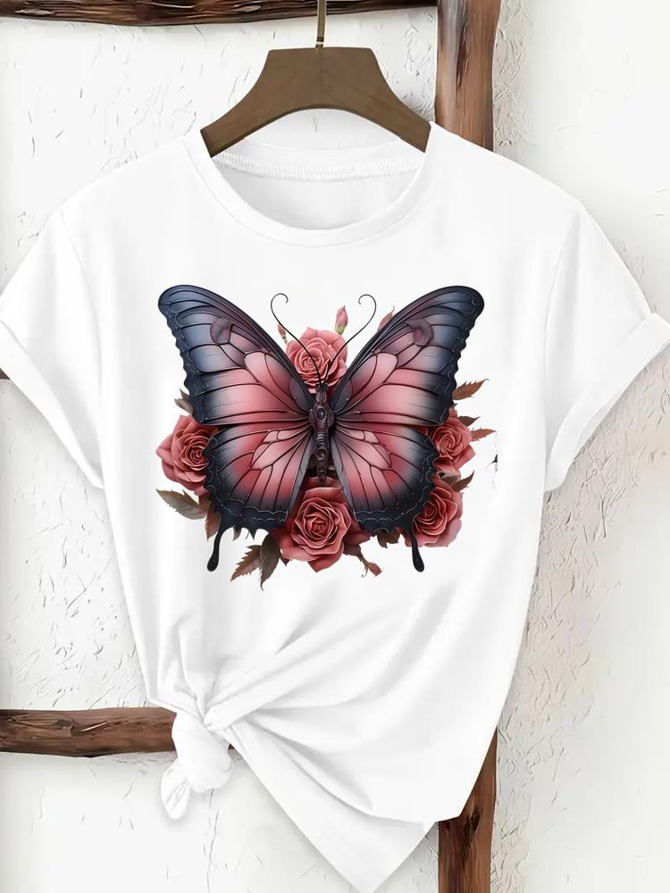 (Asian Size) trend flower cute Woman Women Fashion Tee Top Print Female Clothing Short Sleeve T Shirt Graphic T-shirts