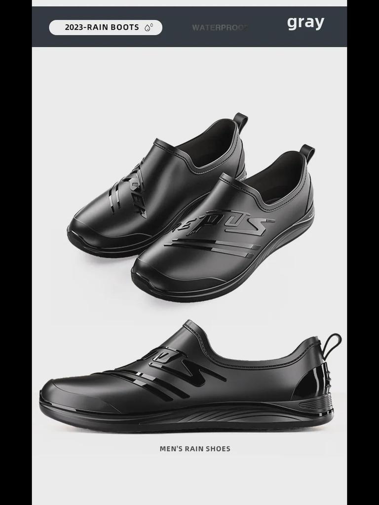 Men's Non-Slip PVC Low-Top Water Shoes for Catering, Car Wash, and Kitchen.
