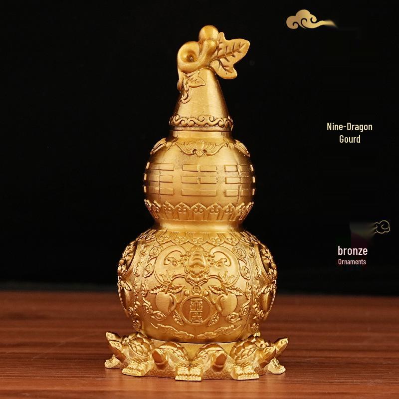 Brass Nine-Turtle Copper Gourd Bagua Desktop Decoration Ornament