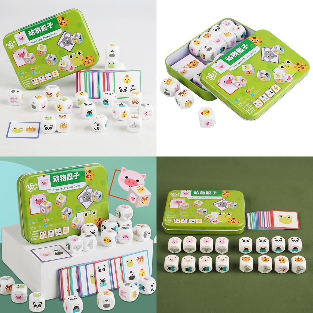 Wooden Animal Dice Card Pairing Toy For Kids Education Focus Training Board Game