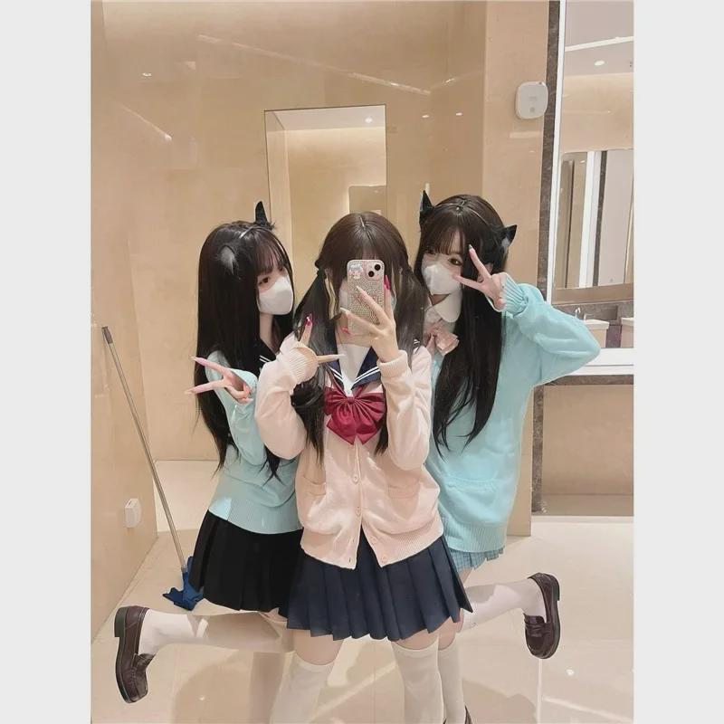 Kawashima Original japanischer Strickcardigan im College-Stil – einfarbige Pulloverjacke für Herbst/Winter