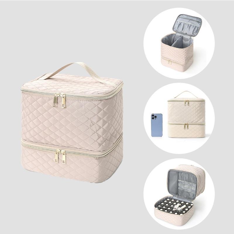 Portable Nail Polish Storage Bag Essential Oil Bag Cosmetic Nail Care Kit Nail Care Tool Storage Box Double Layer 30 Compartment