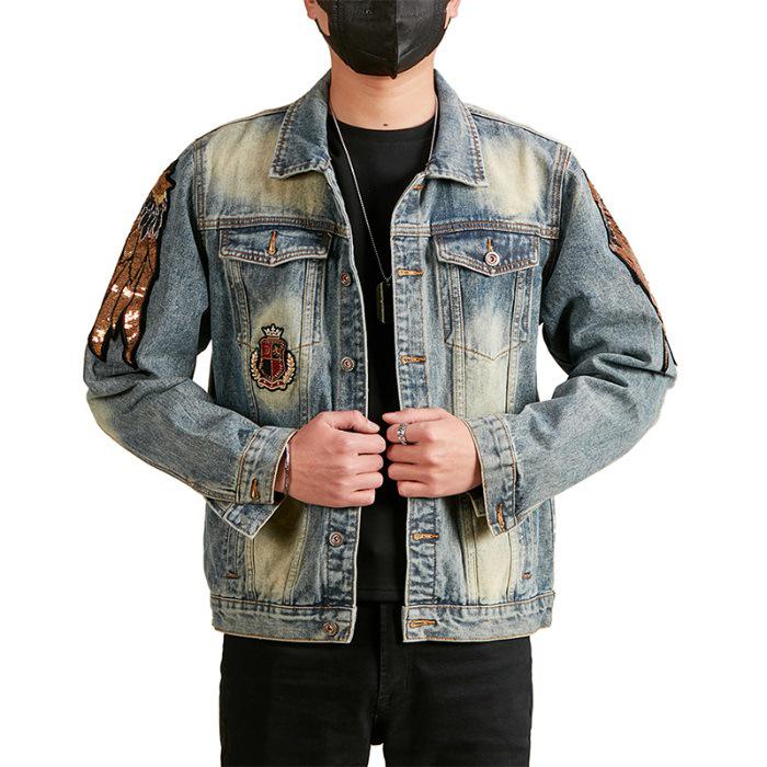Xintang Men's Distressed Denim Jacket 2025: Trendy Ripped Retro Pique Casual Jacket