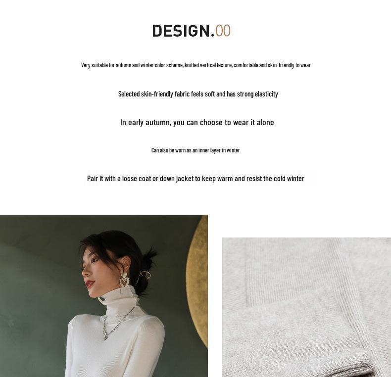 2024 Women's Versatile Slimming Turtleneck Knit Top - Semi-High Neck, Long Sleeve for Spring, Autumn, Winter.