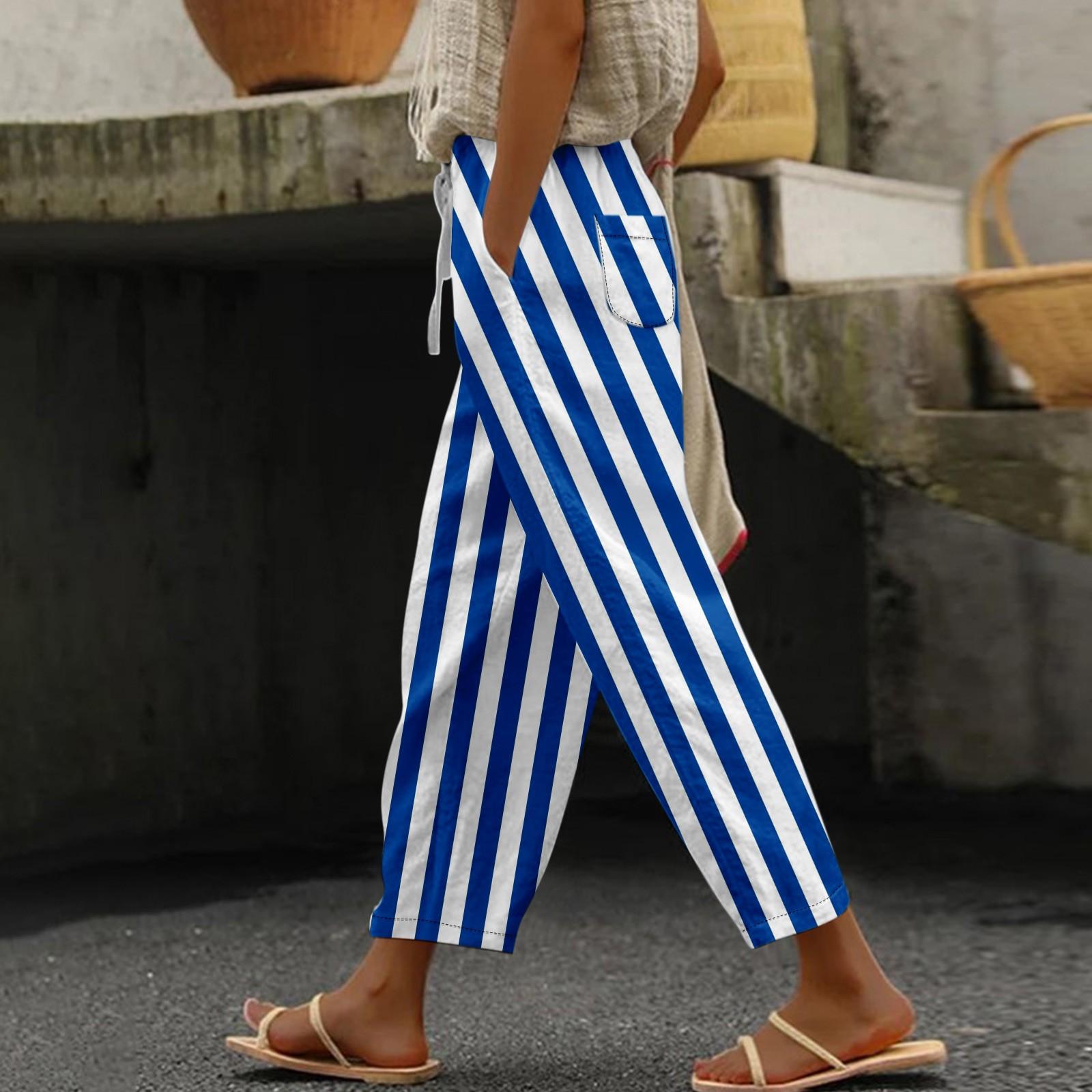 

Жіночі повсякденні модні смугасті принтовані еластичні повсякденні штани M