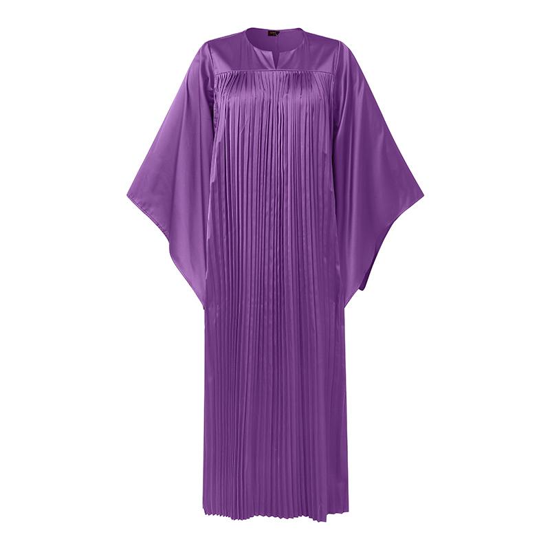 Women O Neck Batwing Sleeve Pleating Casual Long Oversized Dress Robes