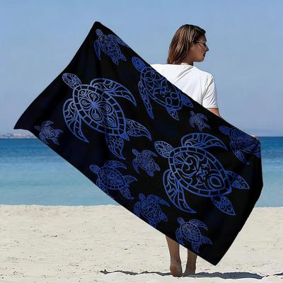 1pc, Blue Ocean Style Large Soft Beach Towel with Turtle Totem Print, Microfiber Bath Towel, Quick-Drying and Super Absorbent