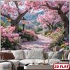 2D Pink Sakura Garden Tapestry Cherry Blossom Path Stone Road Wall Hanging for Bedroom Living Room Party Decor
