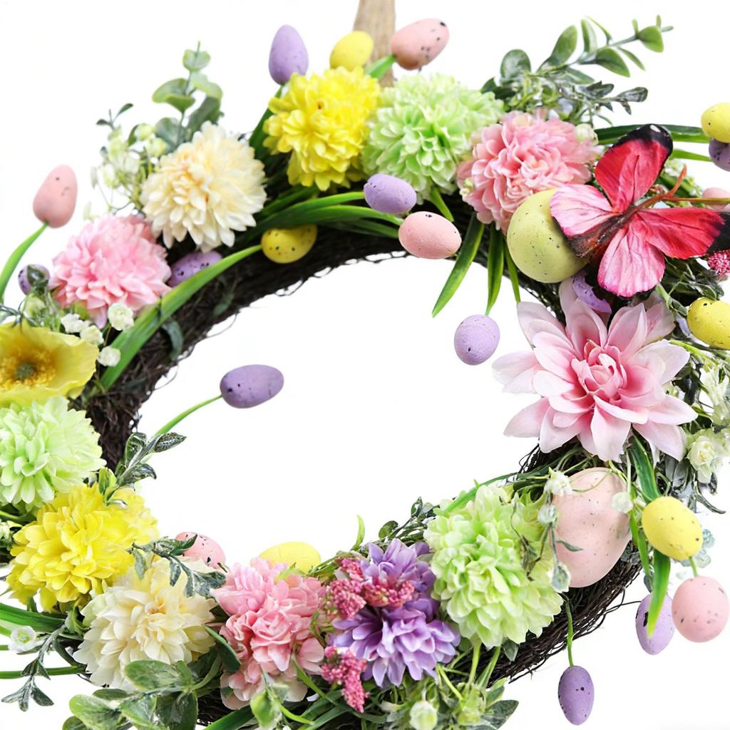 Easter Wreath 40cm Artificial Cute Festive Spring Garland Front Door Wreath for Family Friends Adults Men Women Holiday Home
