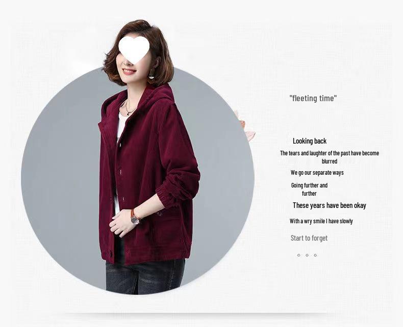 2025 Women's Slimming Corduroy Jacket: Spring/Autumn Casual Loose Fit for Middle-Aged and Elderly Mothers