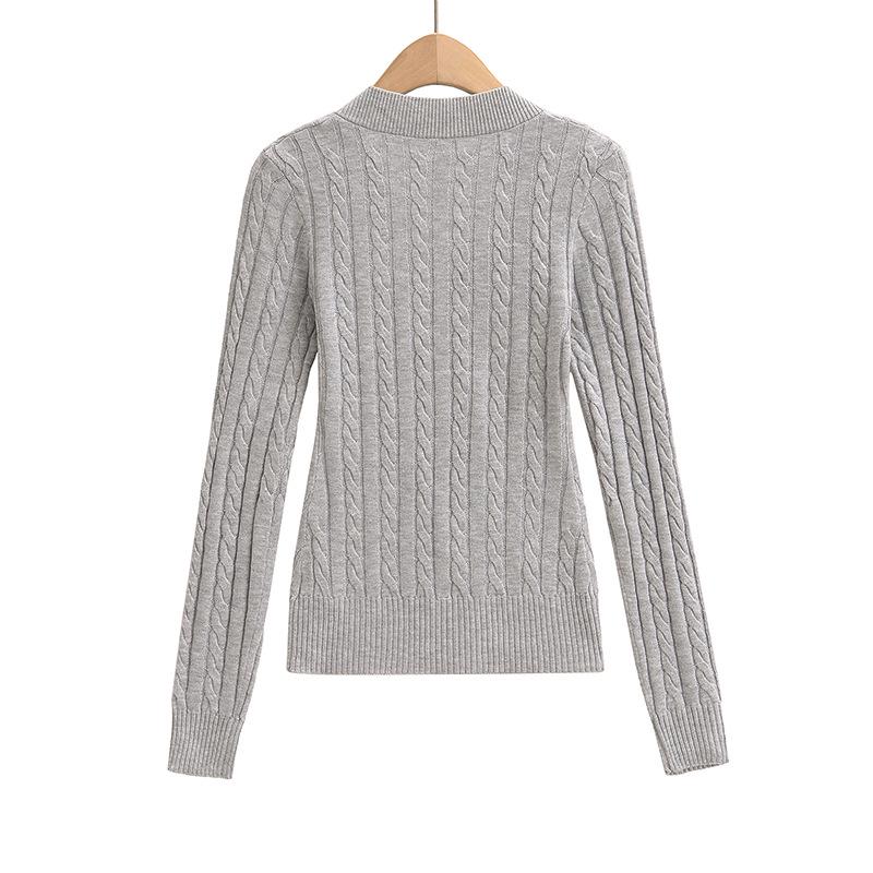 American Girl V-Neck College Style Slim Cable Knit Sweater