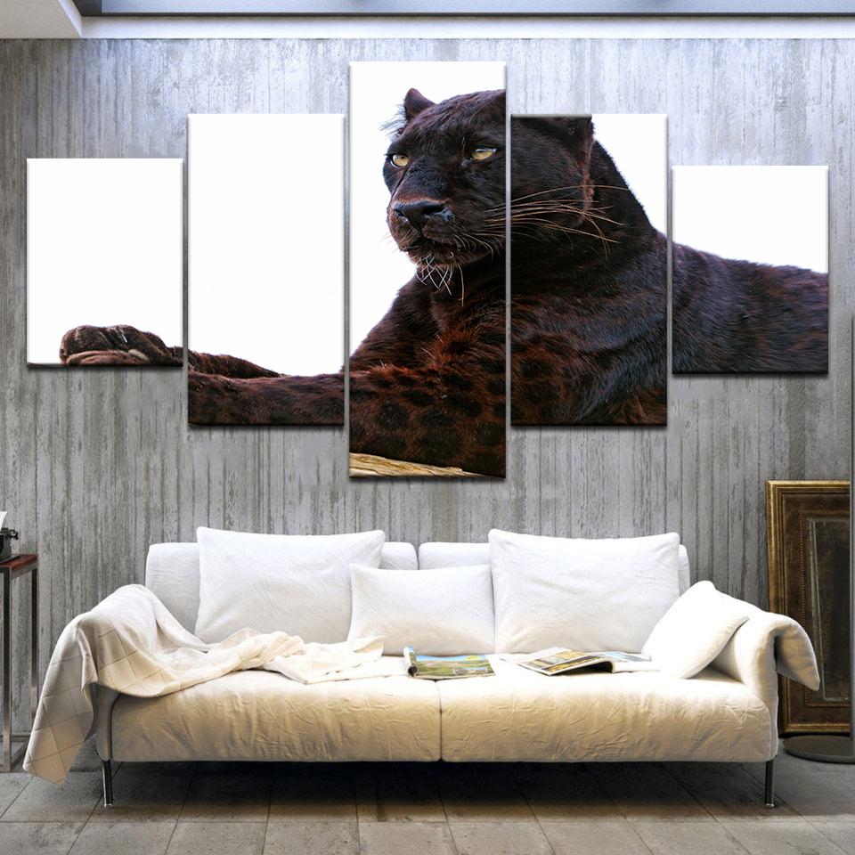 Das Leoparden-Tierkunstgemälde 5 Panels/Stück HD-Druck moderne Kunstmalerei Wandposter Leinwand Für Heim-Wohnzimmer-Dekoration