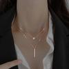 Elegante Vierkante Staaf Glanzende Kristal Ronde Dubbellaagse Ketting Dames Eenvoudige Mode Sleutelbeenketting