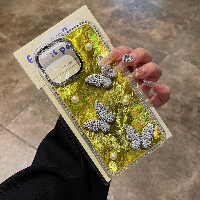 Applicable To Apple 16proMax Pearl Butterfly Laser Mobile Phone Case Diamond IPhone 15 Shell Pattern 14 Anti Fall Case