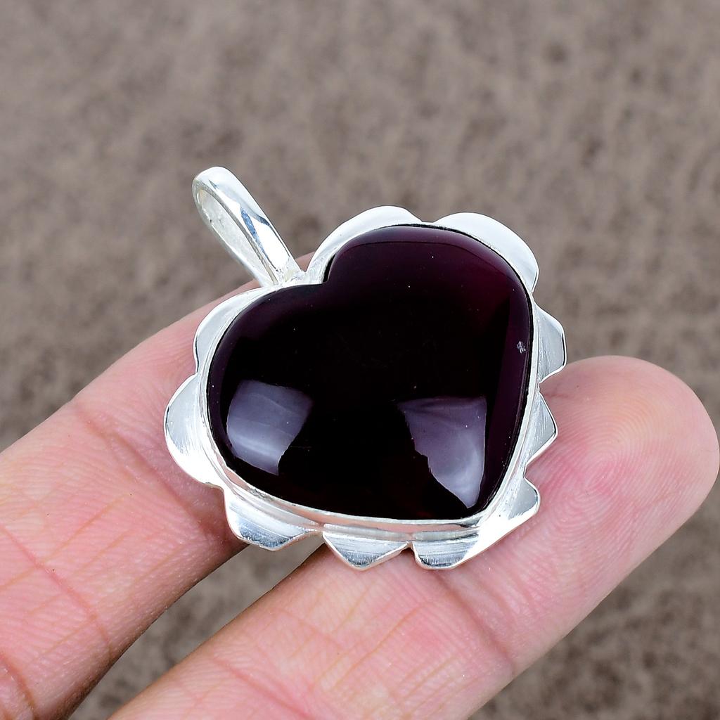 Garnet Gemstone Handmade 925 Sterling Silver Jewelry Pendant 1.58" KKG-552
