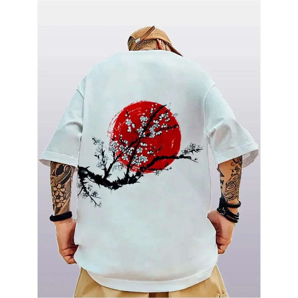 

Модна чоловіча футболка великого розміру з візерунком «Цвіт японської сливи» 3D-друк. Вільна вулична трендова футболка для чоловічого одягу 2XL