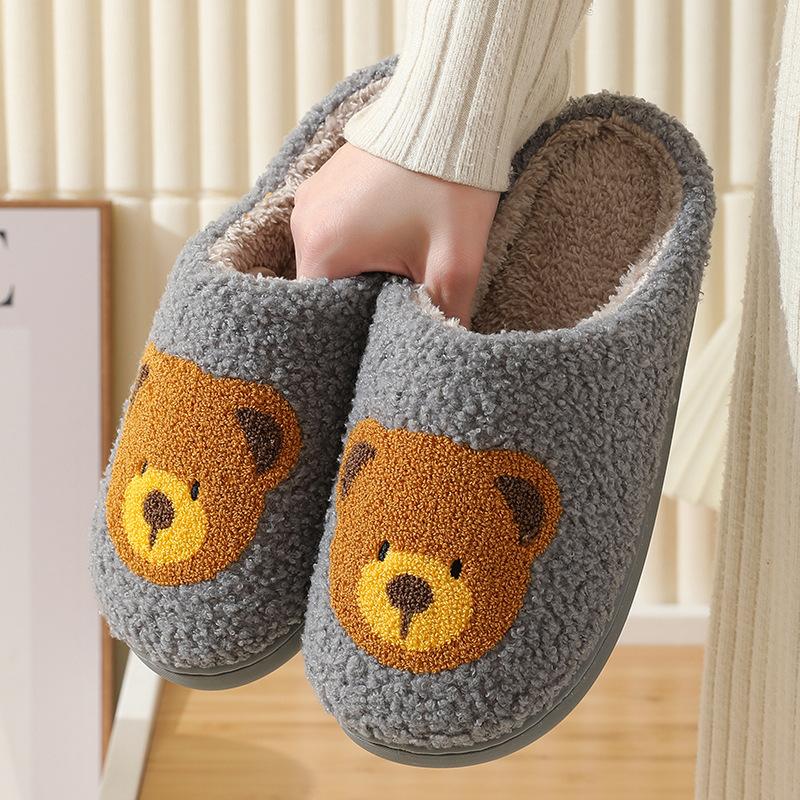 New comfortable home bear head cute warm winter cotton slippers couple men and women thick-soled soft-soled cartoon cotton shoes