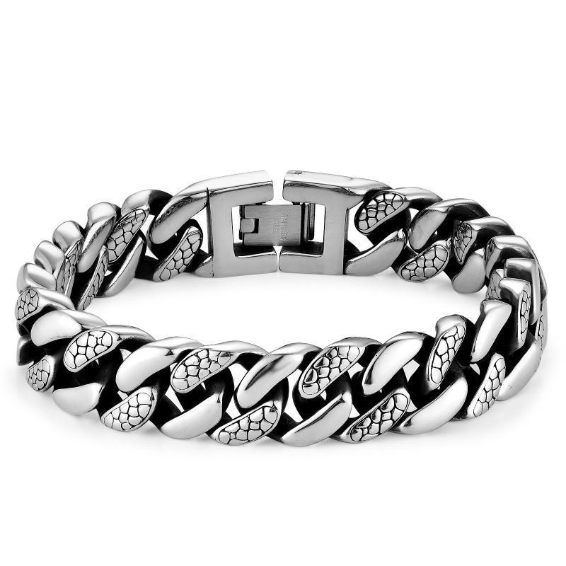 Herren Edelstahl Armband 14mm Poliert Schlangenstruktur Geometrisches Design Minimalistisch Markant Biker Stil
