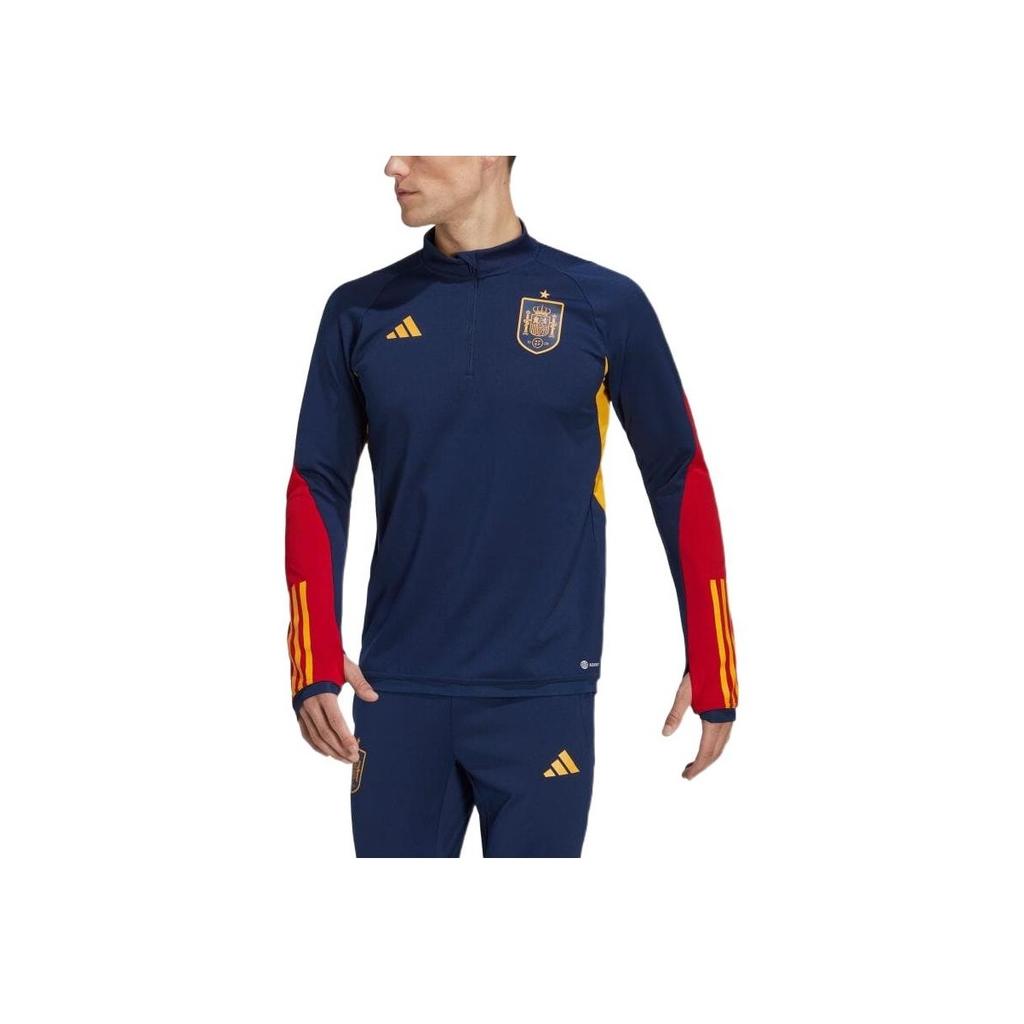 Adidas Logo Half-Zip Spliced Stand Collar Long Sleeve Football Jersey Men Tops Navy-Blue HE8829