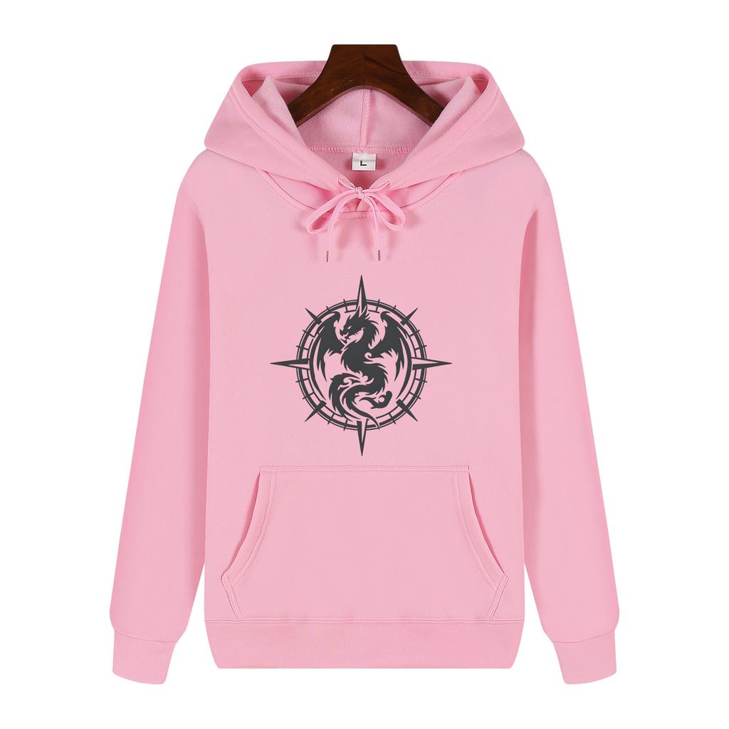 Vintage Evil Dragon Compass Totem Print Hoodie Dark Style Casual Loose Hooded Jacket for Men and Women, Spring and Autumn Version