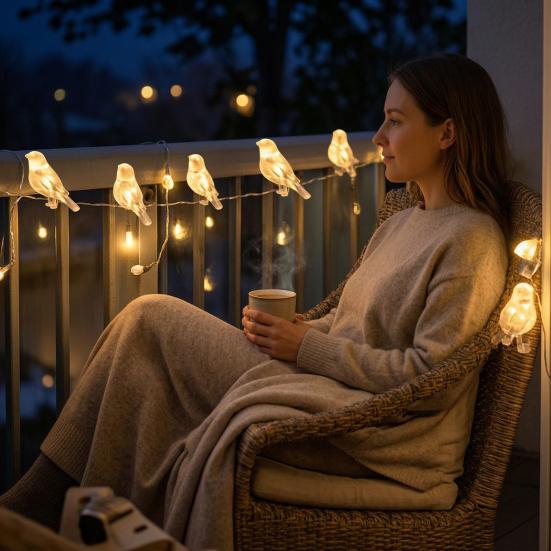 Solar Bird String Lights, Outdoor Waterproof Garden Light, Warm Glow LED Light for Patio Balcony Lawn Decor