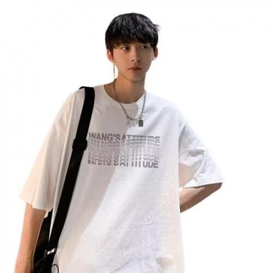 

Новая летняя футболка с короткими рукавами для мужчин, тренд в корейском стиле, простой топ с короткими рукавами, свободная повседневная брендовая футболка в гонконгском стиле 5XL белый