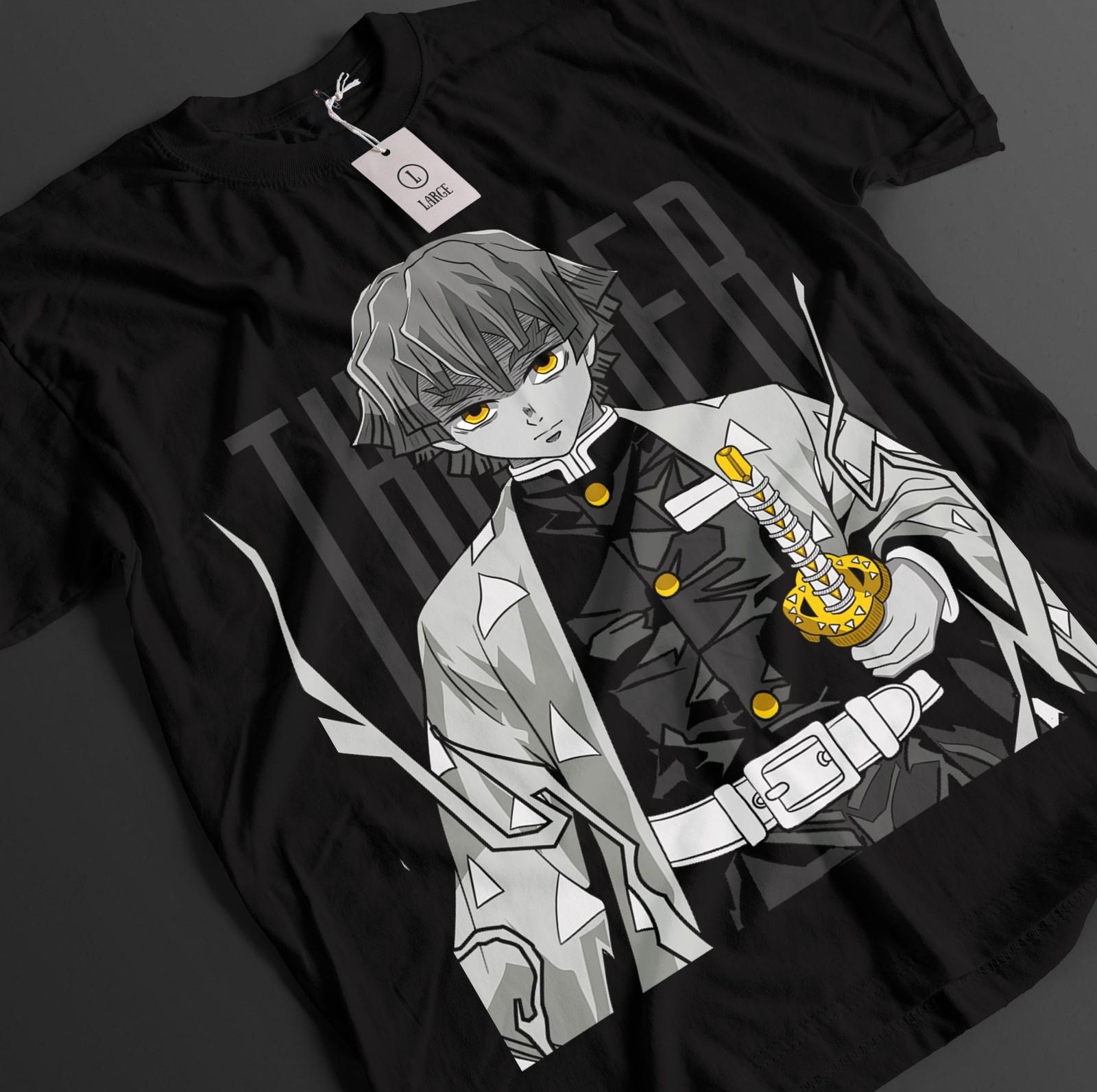 Demon Slayer Shirt Zenitsu T-Shirt Mens Womens Tees Top Tanjiro KNY Anime Kaigaku Top Akaza Muzan Tee S