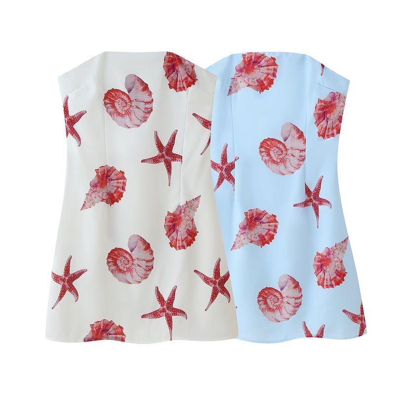 Kaslead New Arrival Women's Clothing Fashion Style Fashion Silm Tube Top Waist Trimming Printing Short Dress