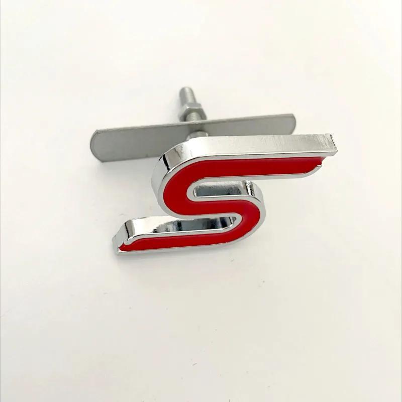 PLL18 3D Metal S Logo Front Grille Emblem Badge Car Rear Trunk Stickers For Ford Focus Fiesta Escape Ecosport Kuga Mondeo Accessories