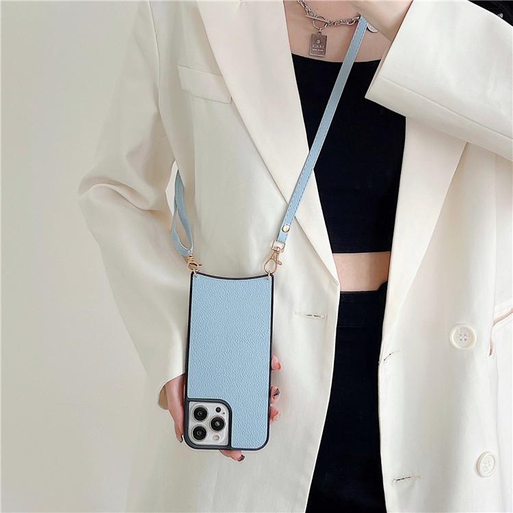 Applicable To Iphone12pro Leather Oblique Span Lychee Pattern Mobile Phone Case Apple 11 Lanyard Back Cover Protective Cover