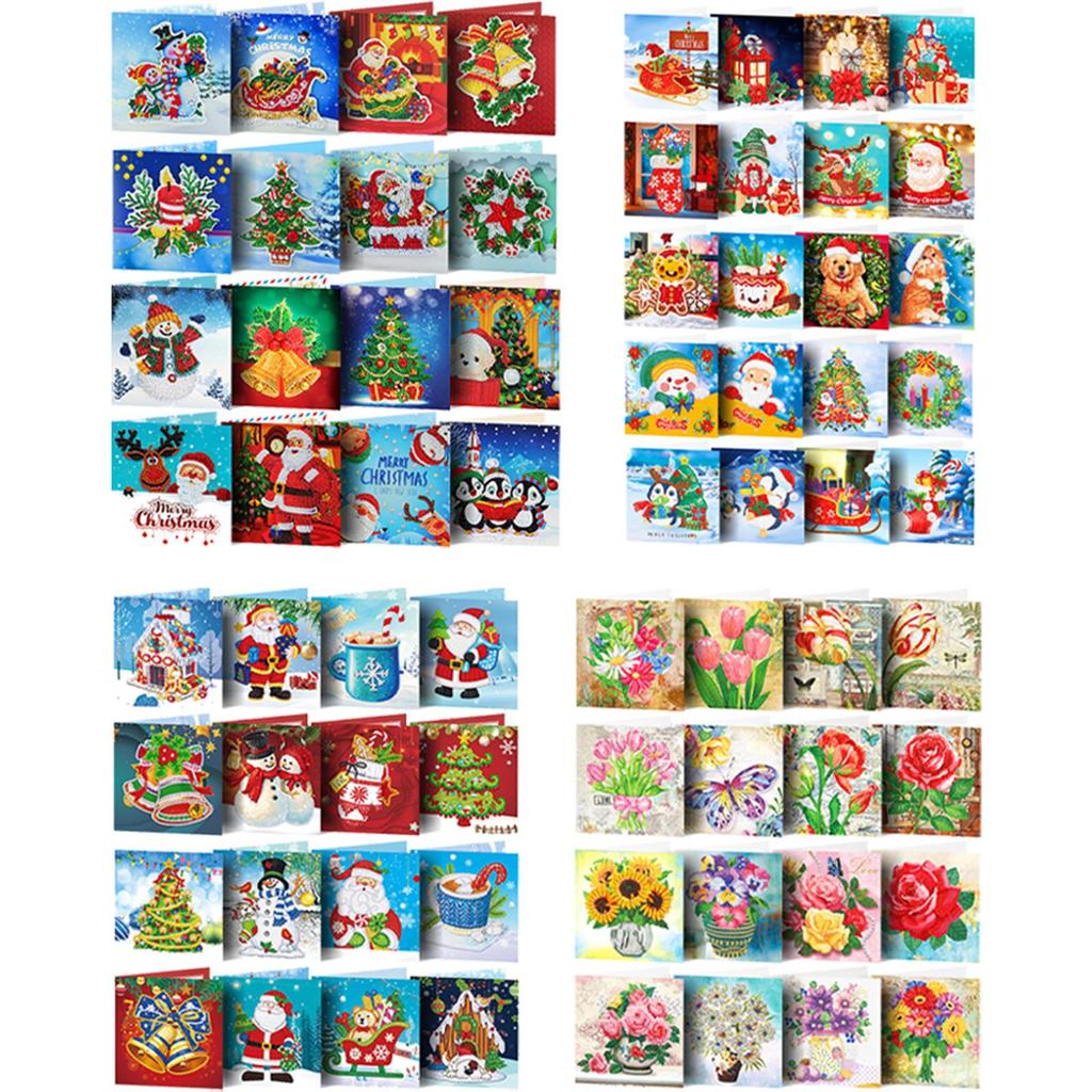 16/20PCS DIY Rhinestone Diamond Art Mosaic Postcards Xmas Theme Diamond Art Greeting Cards Thank You Cards and Holiday Blessings
