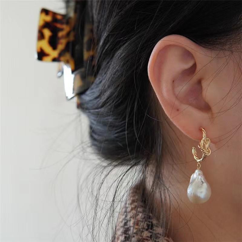 14K Gold Filled Large Baroque Pearl Dangle Earrings with 925 Sterling Silver Needle