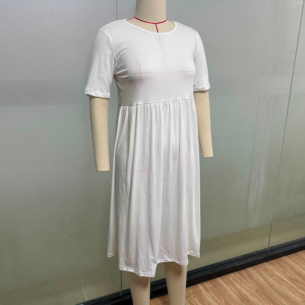 Women's Summer Casual Fashion Printed Short Sleeve Round Neck Pocket Dress